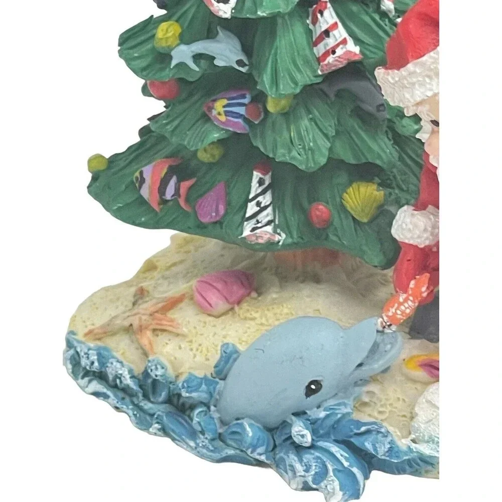SEASIDE SANTA Claus Feeding a Dolphin Christmas ornament RARE